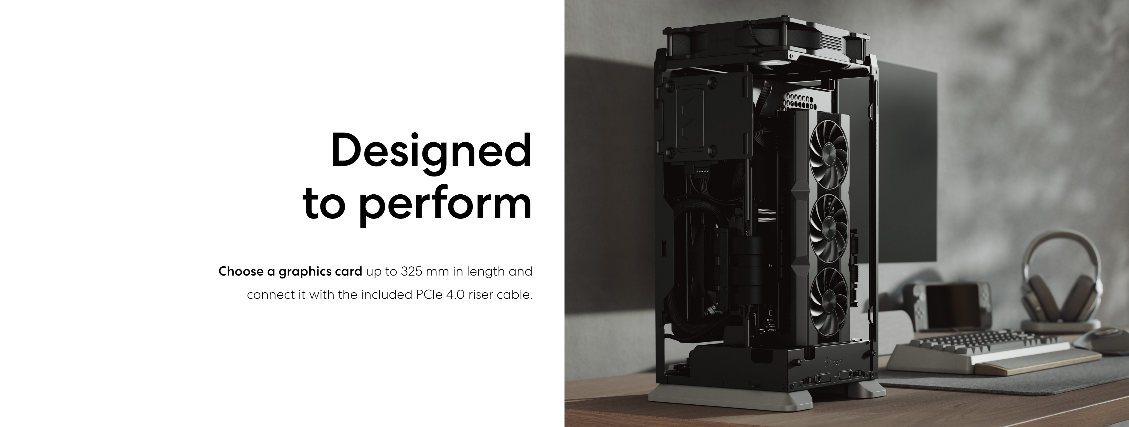 A large marketing image providing additional information about the product Fractal Design Mood mITX Case - Black - Additional alt info not provided